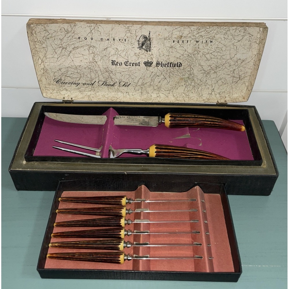 Sheffield Crown Crest Carving Set & Steak‎ Knives